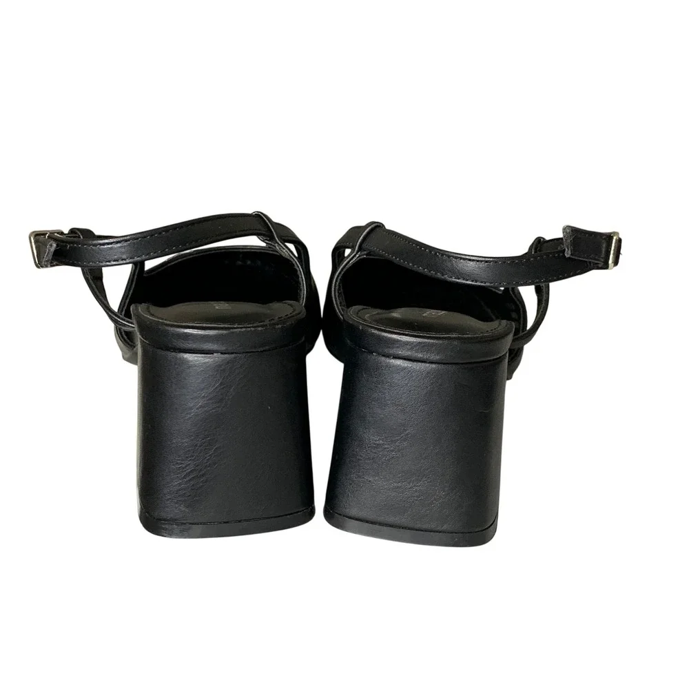 Madden Girl Kllty Black Block Heel Slingback Pumps Cap Toe Women's Size‎ 9M